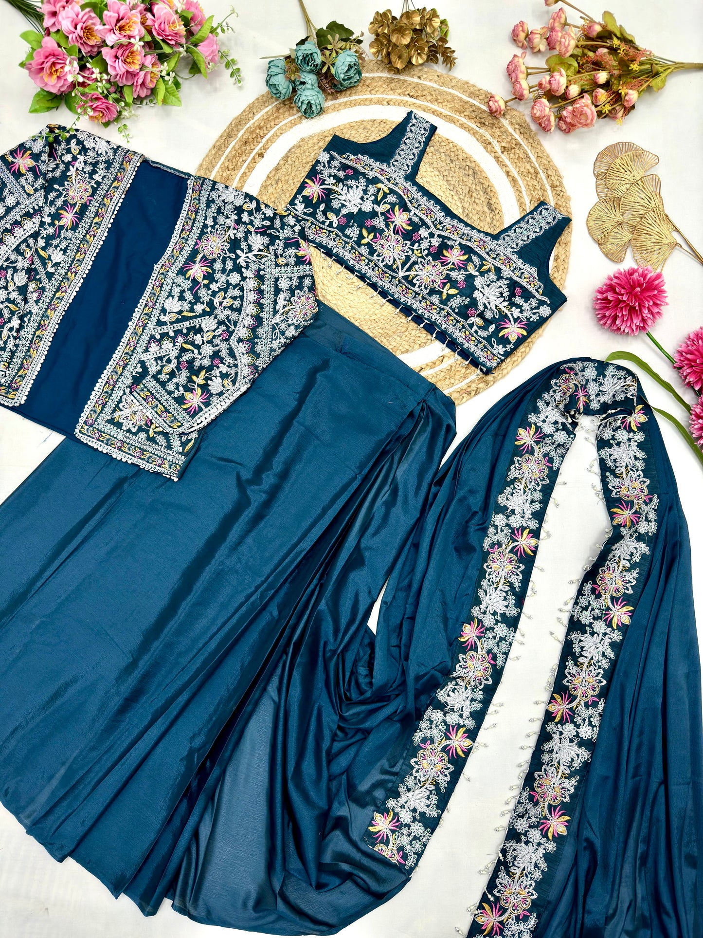 Designer Embroidered Ready-to-Wear Saree with Statement Jacket ( Koti )