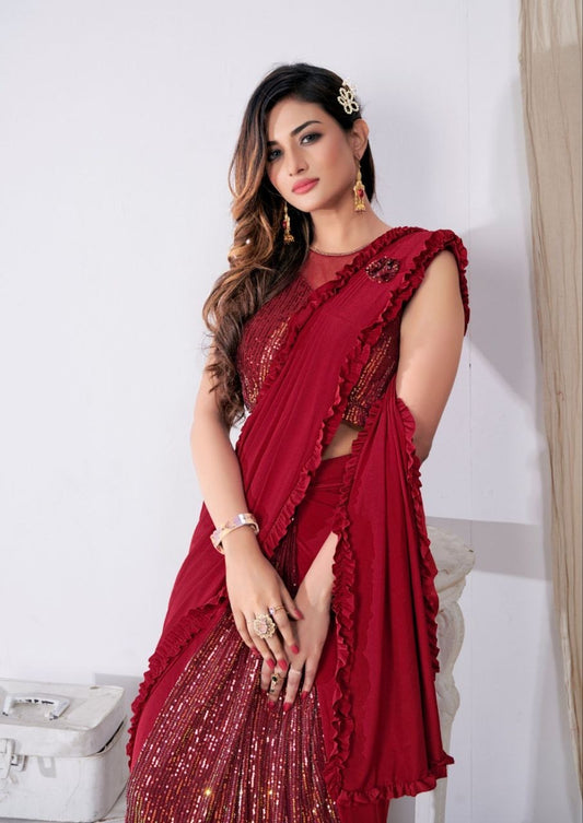 Glamorous Ruffle Sequins Ready-to-Wear Saree
