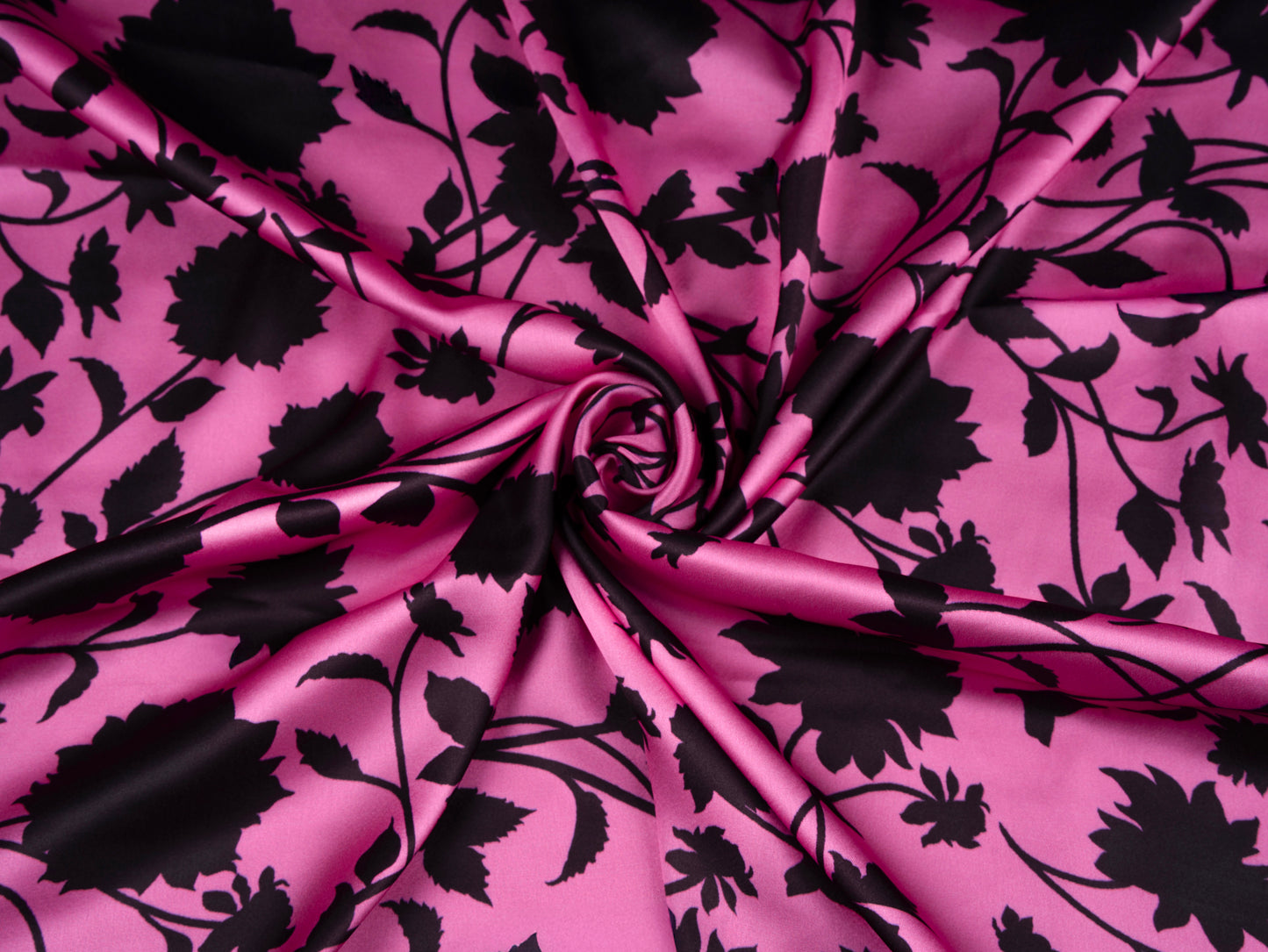 Stylish Pink and Black Floral Pattern with Black Border READY TO WEAR Satin Saree