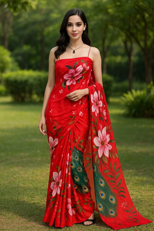 Scarlet Bloom Designer Printed Ready-to-Wear Saree