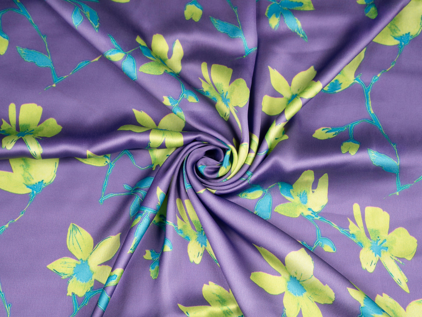 Lime Green And Purple Orchind Floral Pattern with Lime Green Border READY TO WEAR Satin Saree