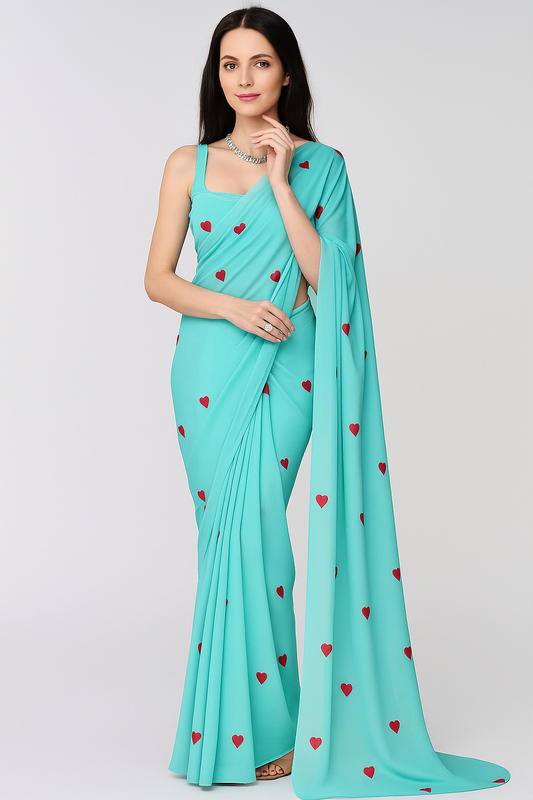 Soothing Sky Blue Ready-to-Wear Saree