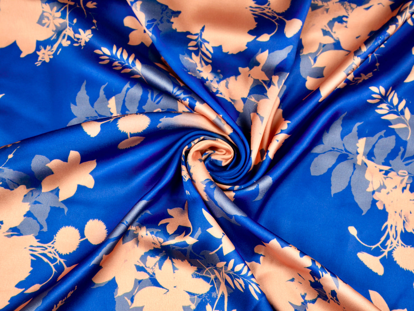 Royal Blue and Beige Floral Pattern with Beige Border READY TO WEAR Satin Saree