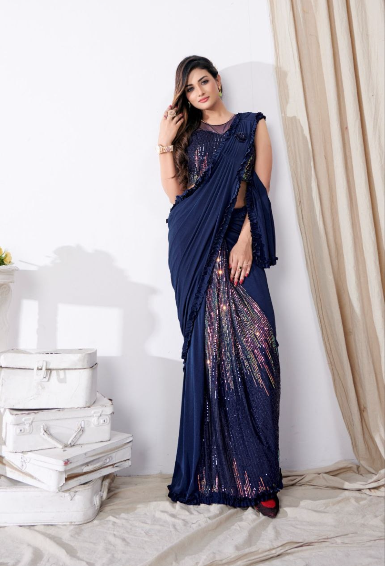Glamorous Ruffle Sequins Ready-to-Wear Saree