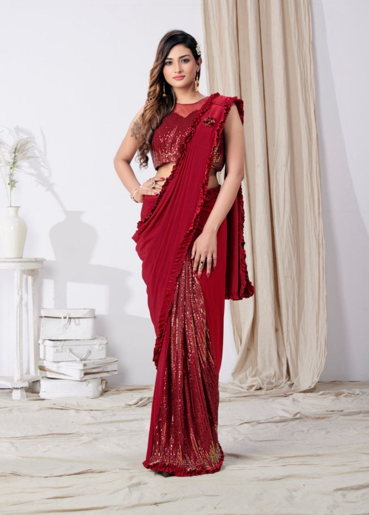 Glamorous Ruffle Sequins Ready-to-Wear Saree