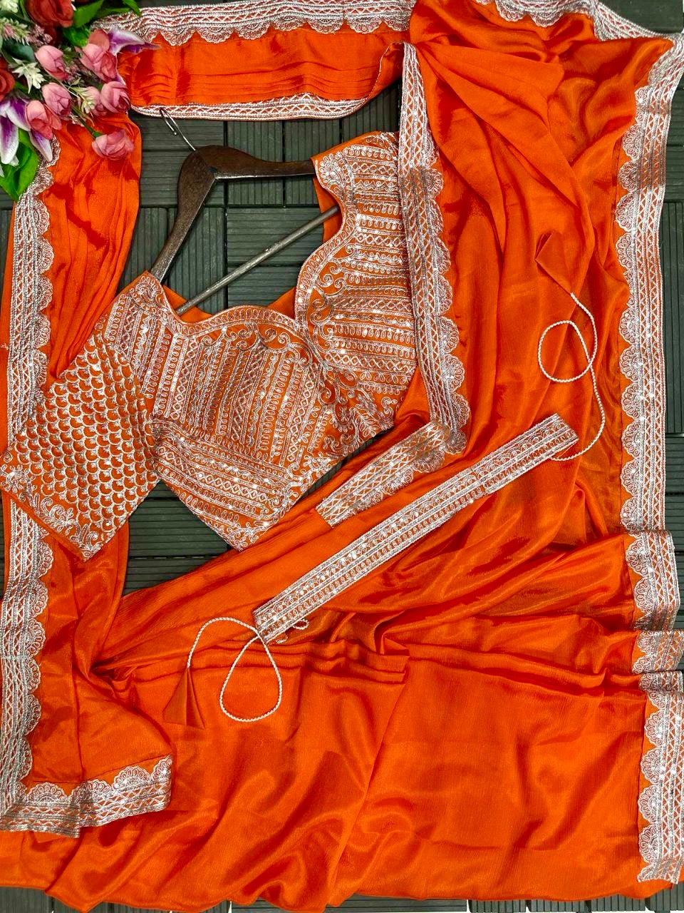 Embroidered Ready-to-Wear Saree with Designer Blouse