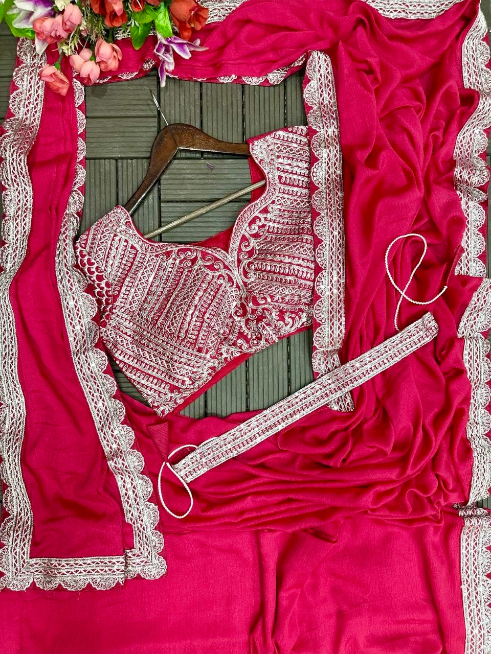 Embroidered Ready-to-Wear Saree with Designer Blouse