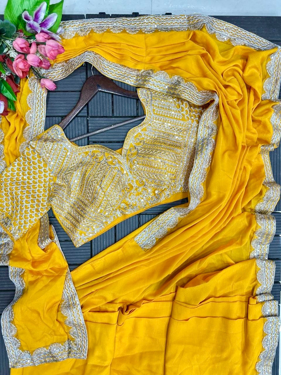 Embroidered Ready-to-Wear Saree with Designer Blouse