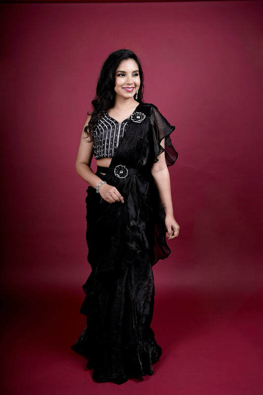 Elegant Ruffle Pre-Draped Saree