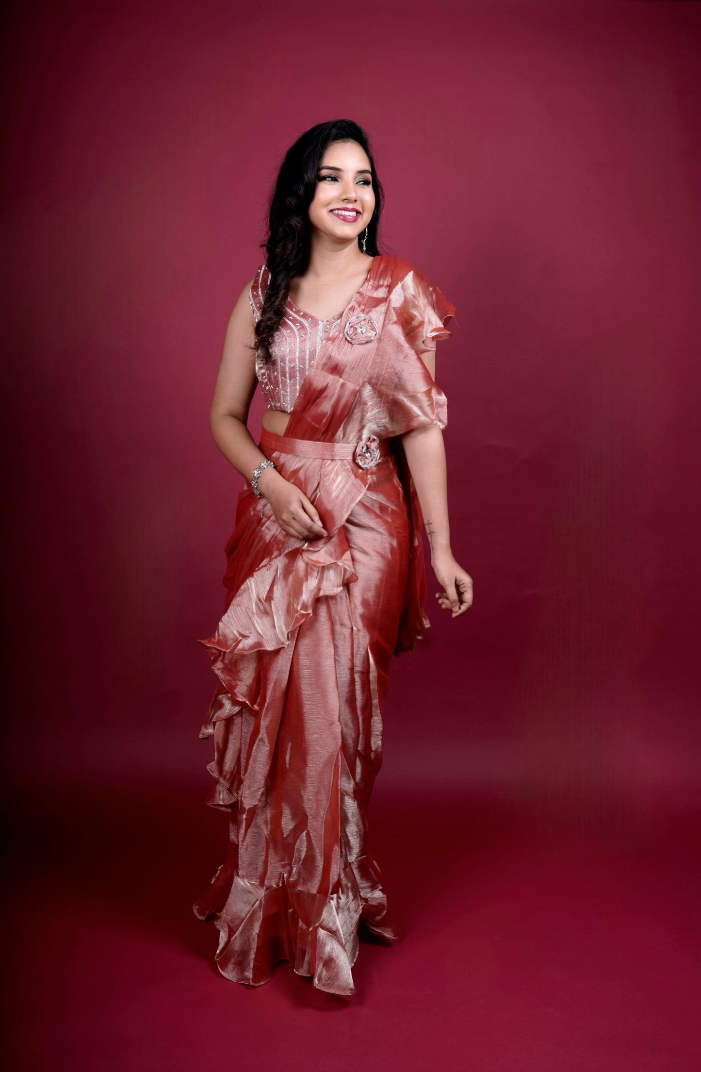 Elegant Ruffle Pre-Draped Saree