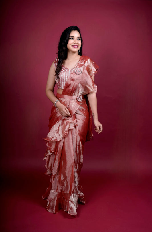 Elegant Ruffle Pre-Draped Saree