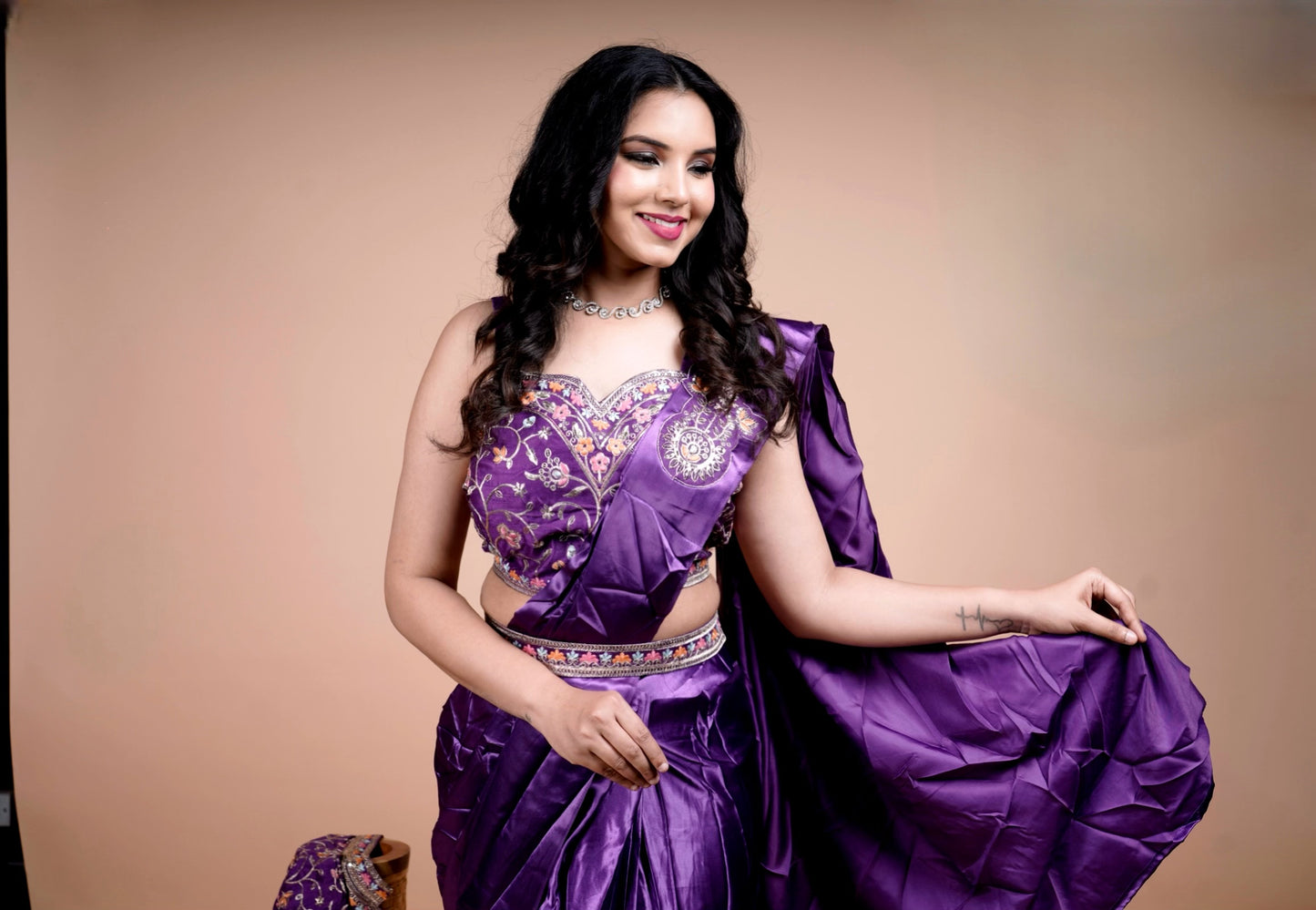 Designer Embroidered Ready-to-Wear Saree with Jacket – Glam Fusion Look