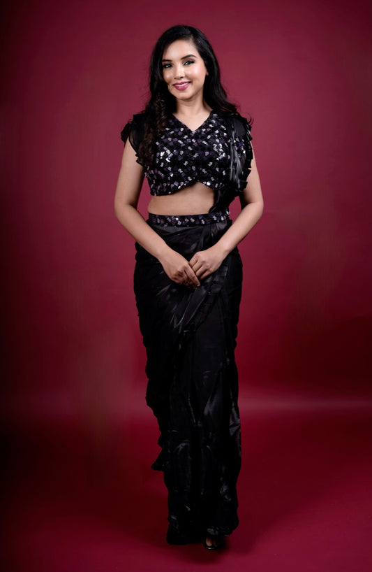 Elegant Pre-Draped Saree with Embellished Blouse