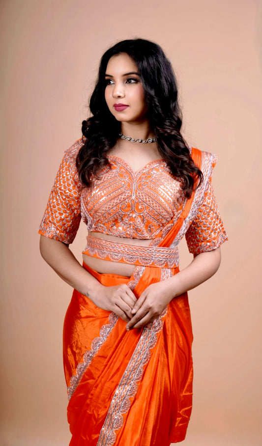 Embroidered Ready-to-Wear Saree with Designer Blouse