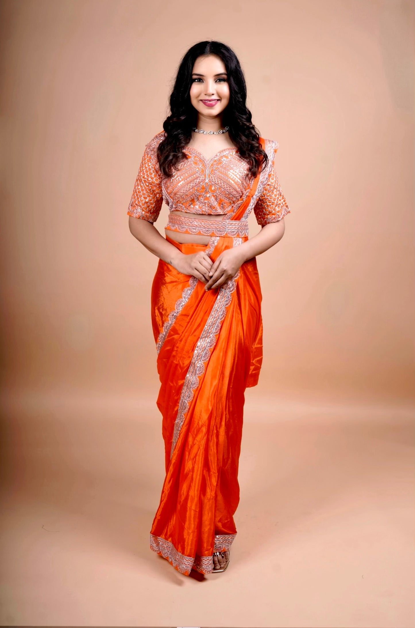 Embroidered Ready-to-Wear Saree with Designer Blouse