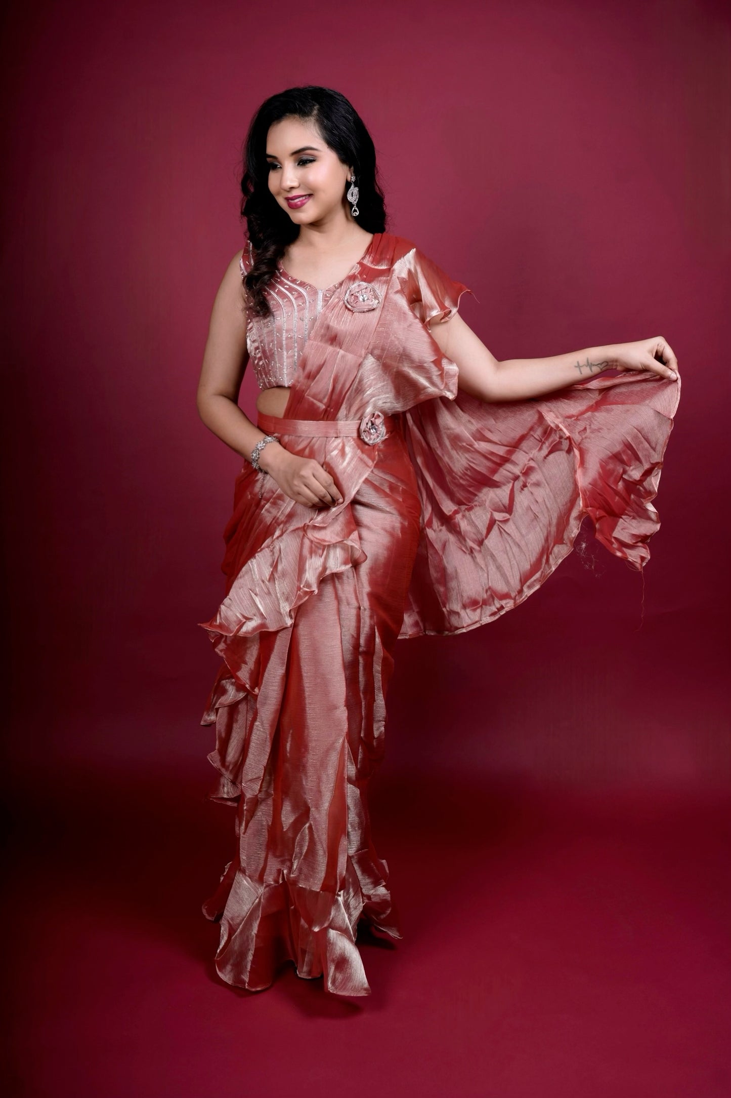 Elegant Ruffle Pre-Draped Saree