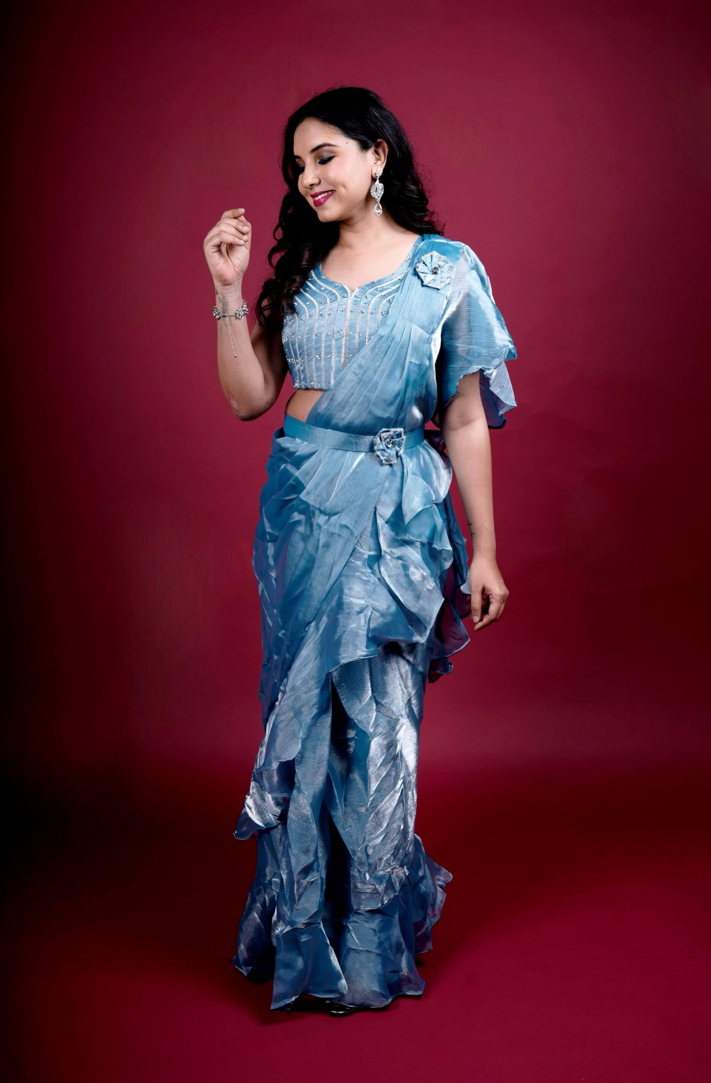 Elegant Ruffle Pre-Draped Saree