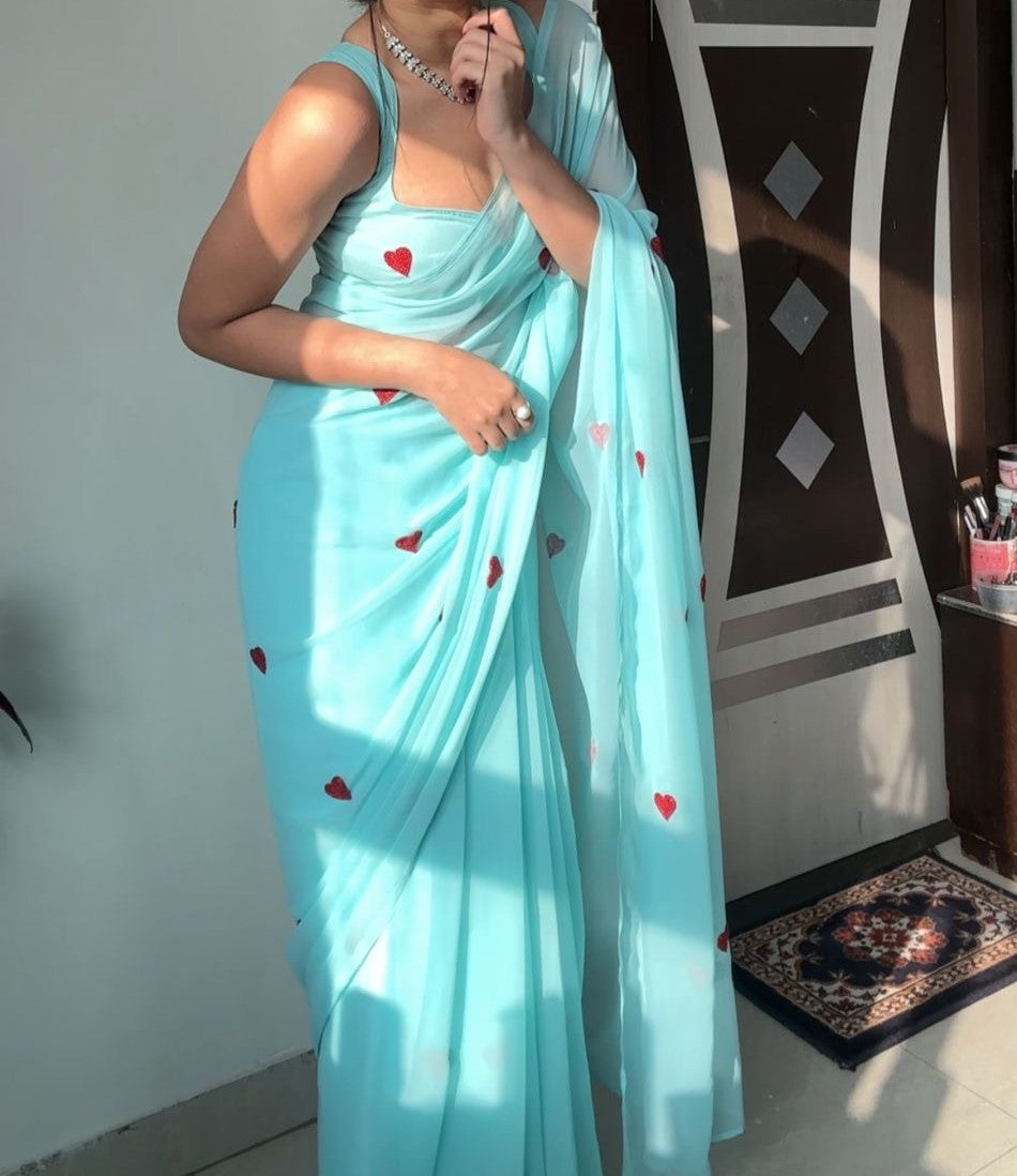 Soothing Sky Blue Ready-to-Wear Saree