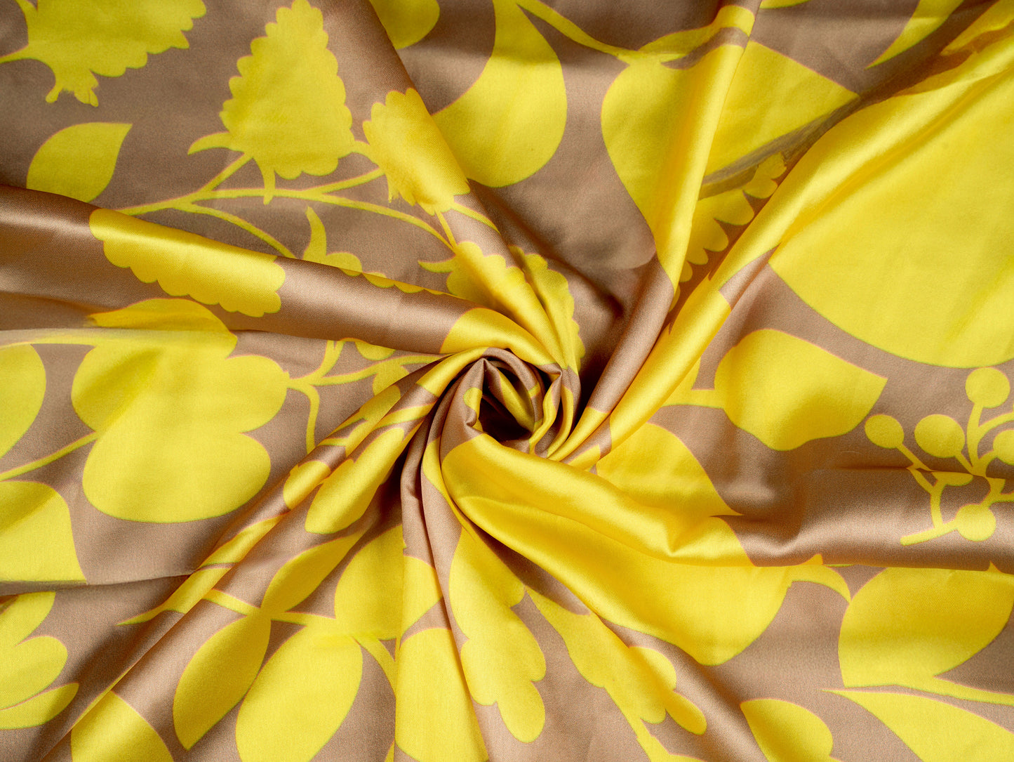 Saddle Brown And Lemon Yellow Floral Pattern with Yellow Border READY TO WEAR Satin Saree