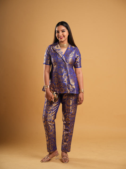 Royal Blue Banaras Brocade Co-ord Suit