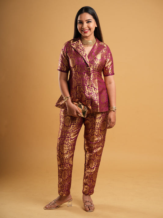 Plum Banaras Brocade Co-ord Suit