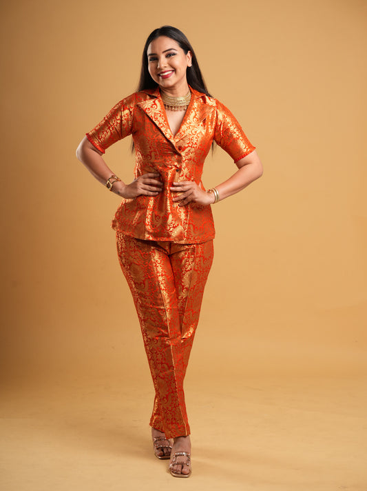 Orange Banaras Brocade Co-ord Suit