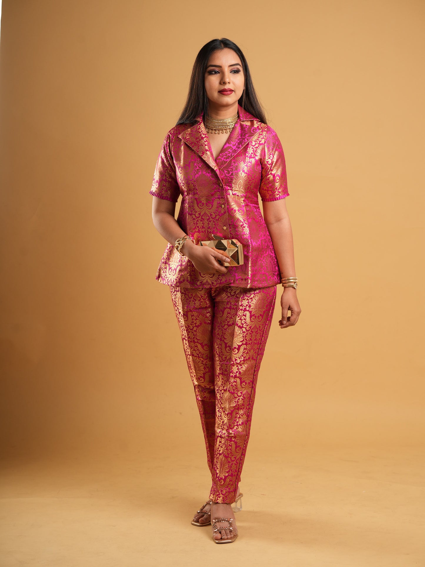 Pink Banaras Brocade Co-ord Suit