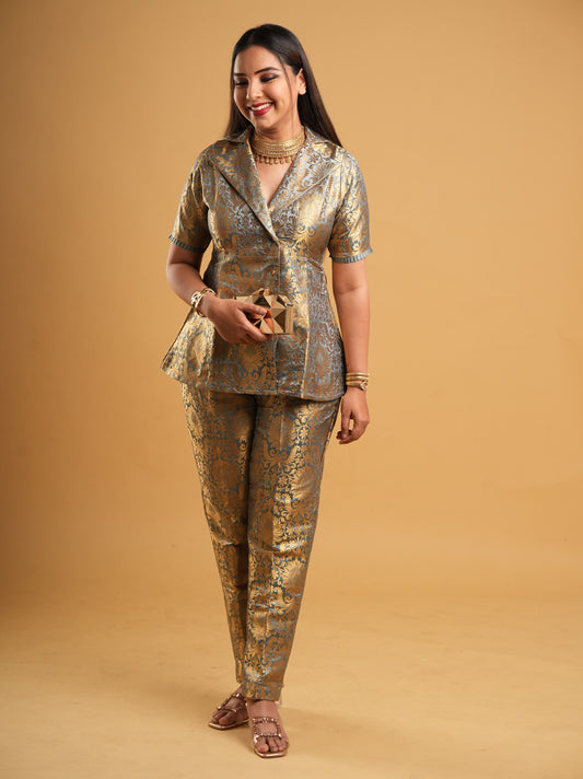 Grey Banaras Brocade Co-ord Suit
