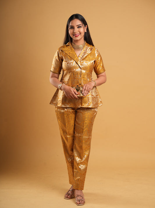 Mustard Yellow Banaras Brocade Co-ord Suit