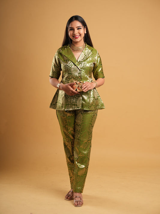 Green Banaras Brocade Co-ord Suit