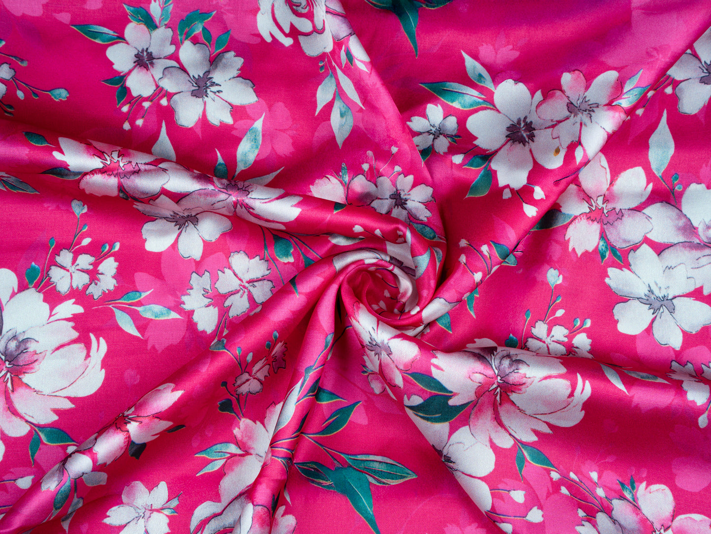 Exotic Pink and White Floral Pattern with White Border READY TO WEAR Satin Saree