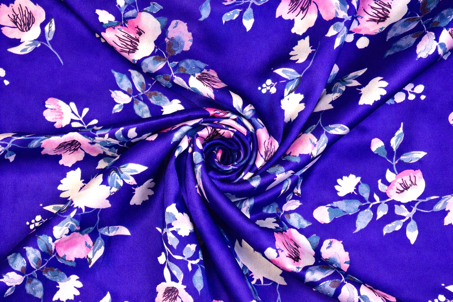 Royal Blue and White Floral Pattern with White Border READY TO WEAR Satin Saree