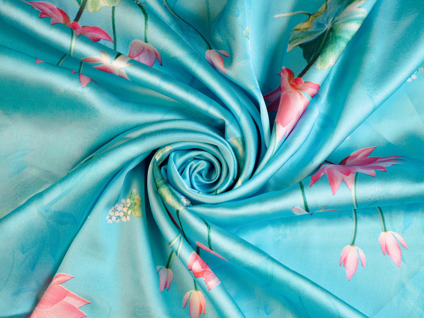 Sky Blue And Pink Floral Pattern with Pink Border READY TO WEAR Satin Saree