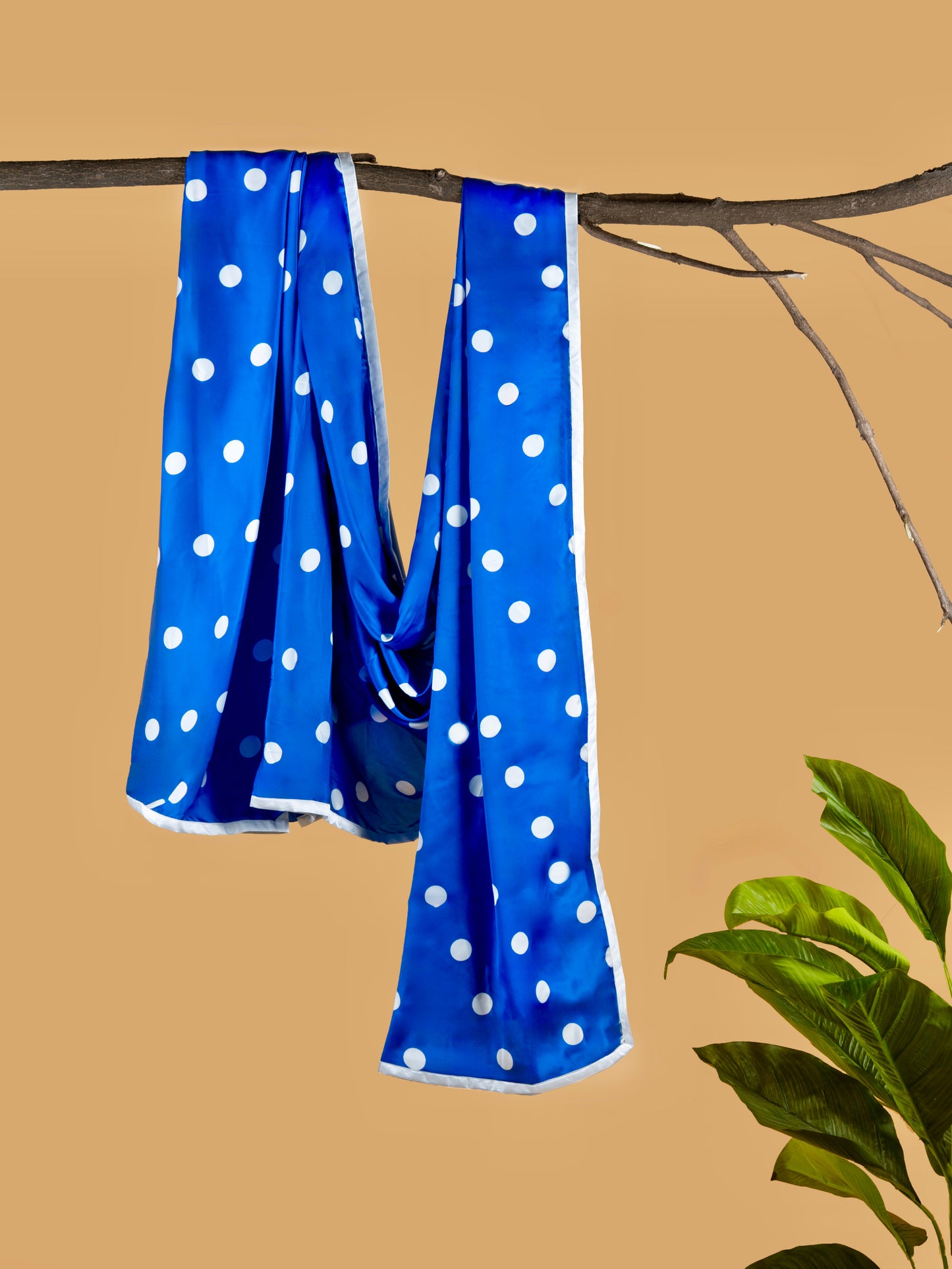 Blue And White Polka Dot with White Border READY TO WEAR Satin Saree