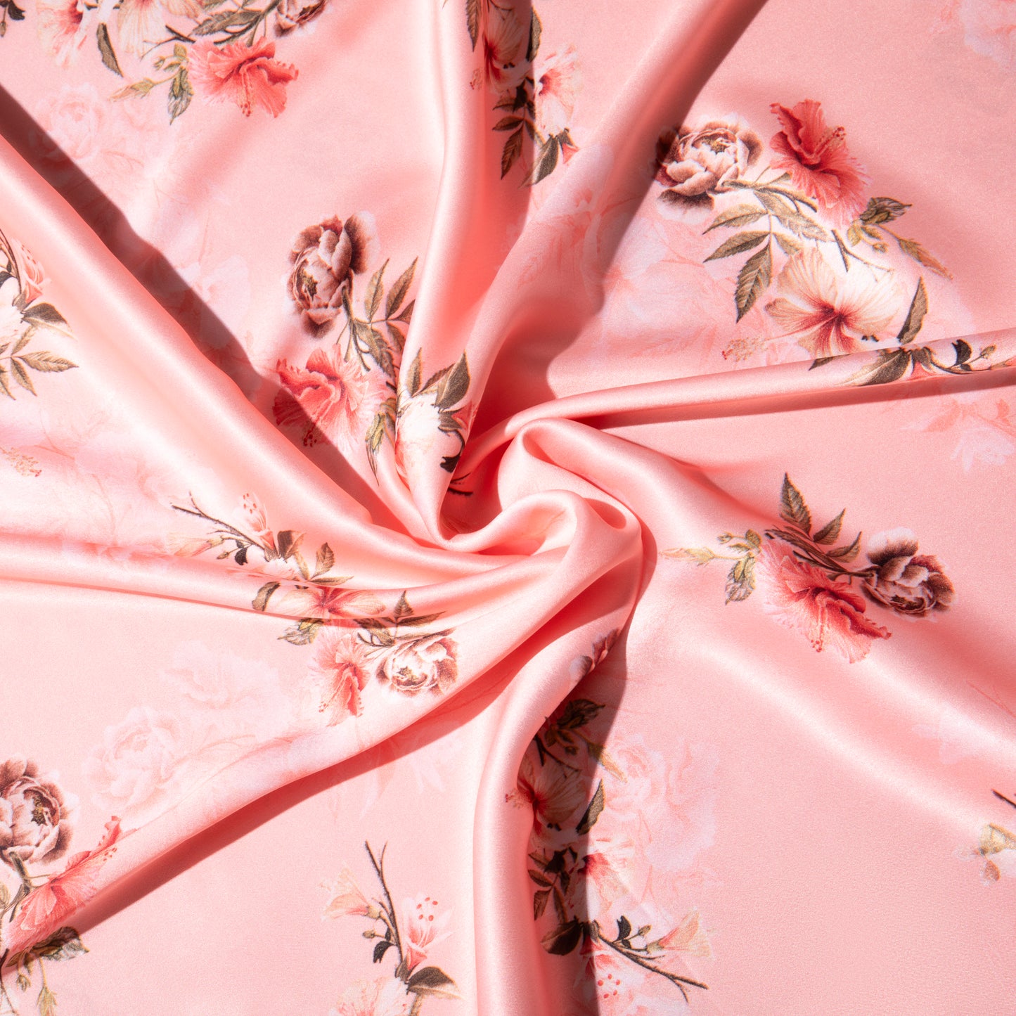 Peach And Brown Floral Pattern Pattern with Olive Green Border READY TO WEAR Satin Saree