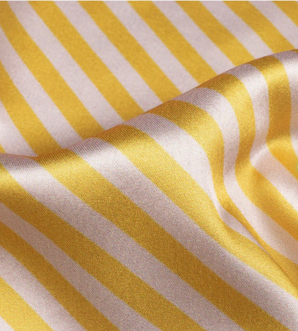 Yellow And White Stripes Pattern with White Border READY TO WEAR Satin Saree